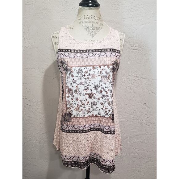 Gypsies & Moondust Floral Print Back Cut Out Sleeveless Tunic Shirt Top - Picture 8 of 8